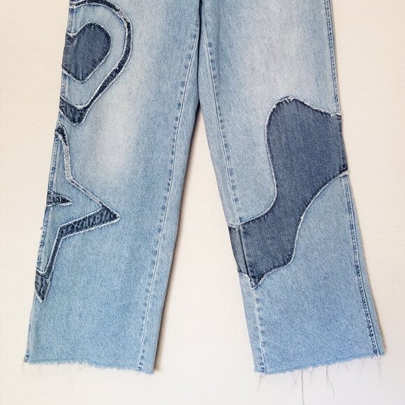 Pacsun Eco Light Blue Patchwork 90s Baggy Jeans 27 Wide Leg Baggy Heart Star Y2K - Picture 15 of 15